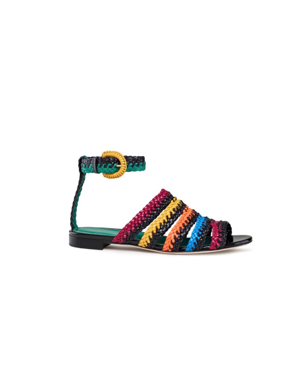 Sergio Rossi Multicolor Braided Ankle-Strap Flat Sandals